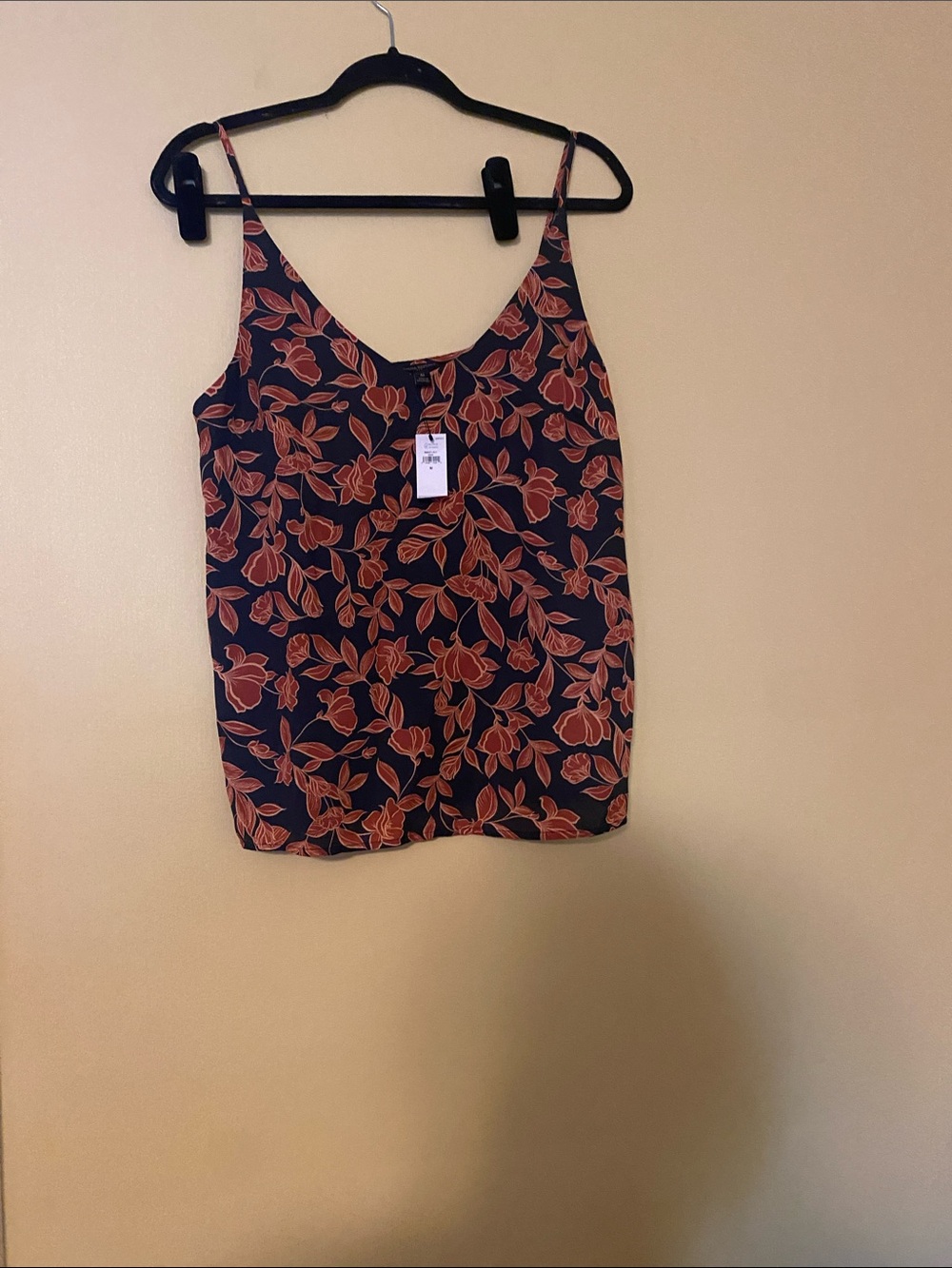 Banana Republic Factory Black Tank Top with Rust Floral Print